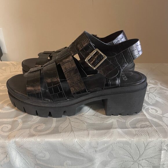 Texto Chunky Platform Sandals Womens Size 10 Black Gladiator Goth Punk Grunge - Picture 2 of 9